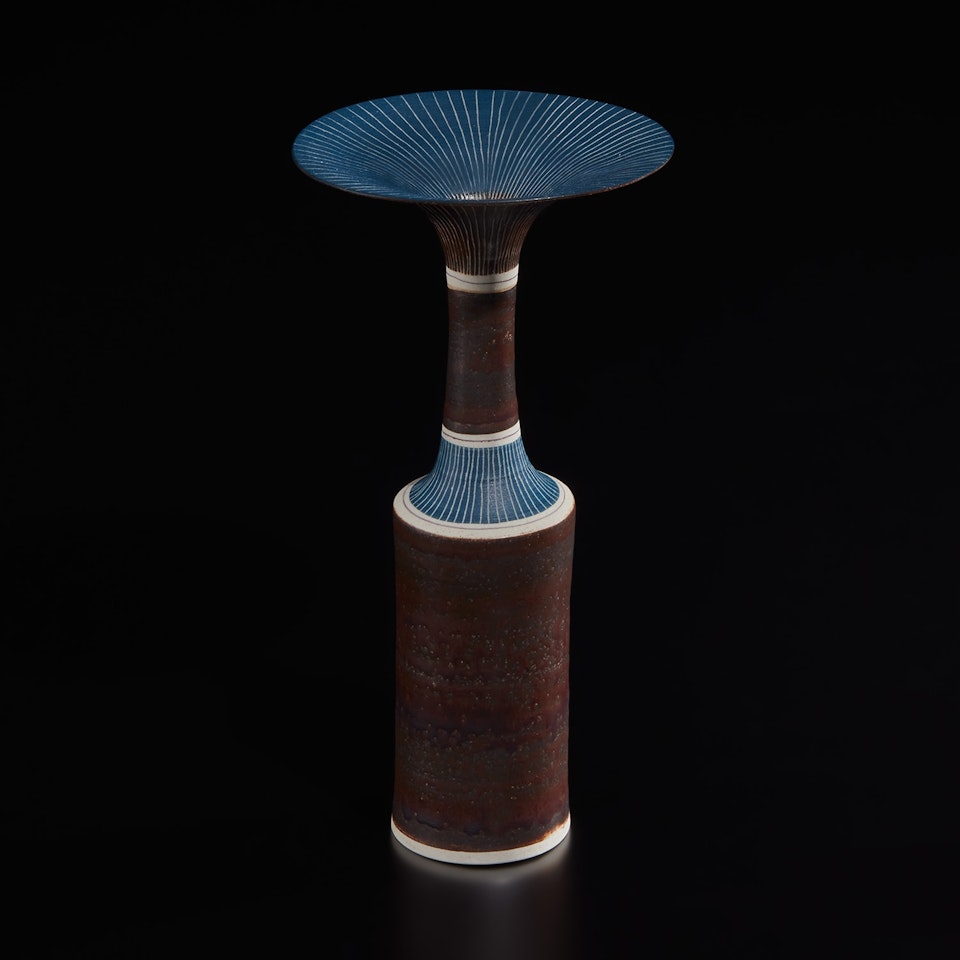 Cylindrical vase with flaring lip by Lucie Rie