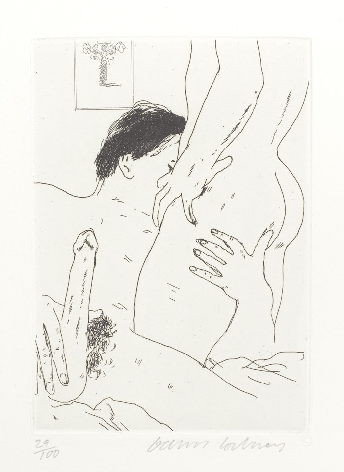 "An Erotic Etching" and "Navajo Jacket"; Lloyd 68 by David Hockney