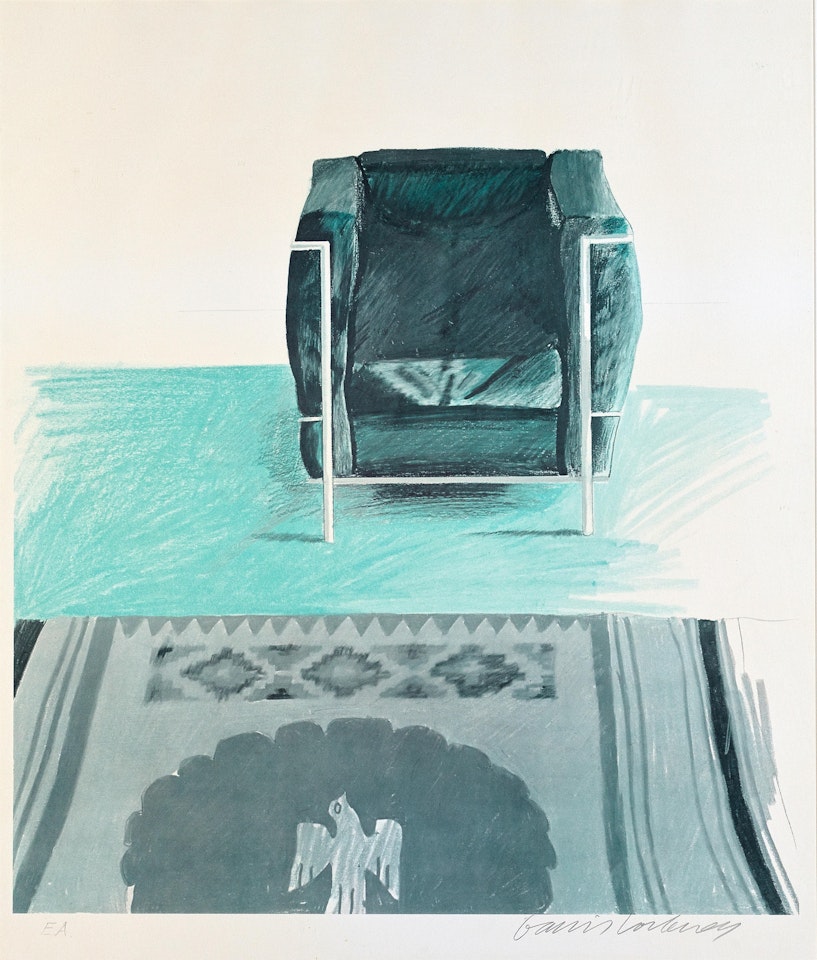 Corbusier Chair and Rug (see Baggott 22) by David Hockney
