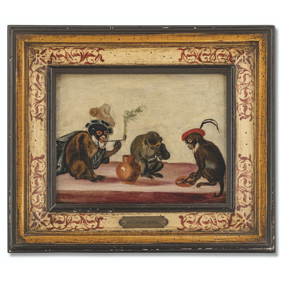 Three monkeys playing  by Jan Van Kessel The Elder