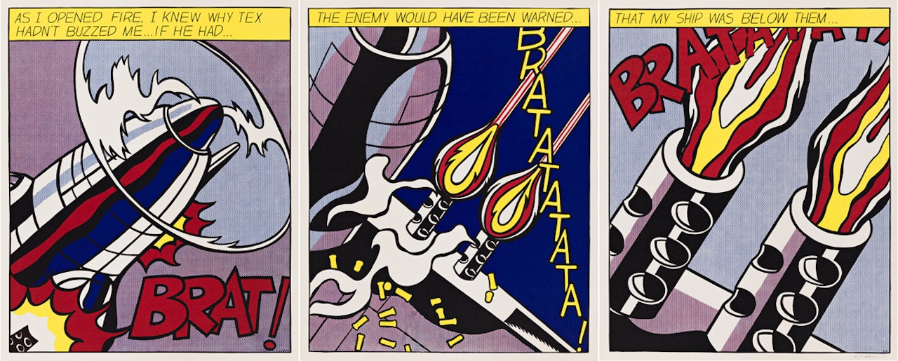 As I Opened Fire Poster, Triptych by Roy Lichtenstein