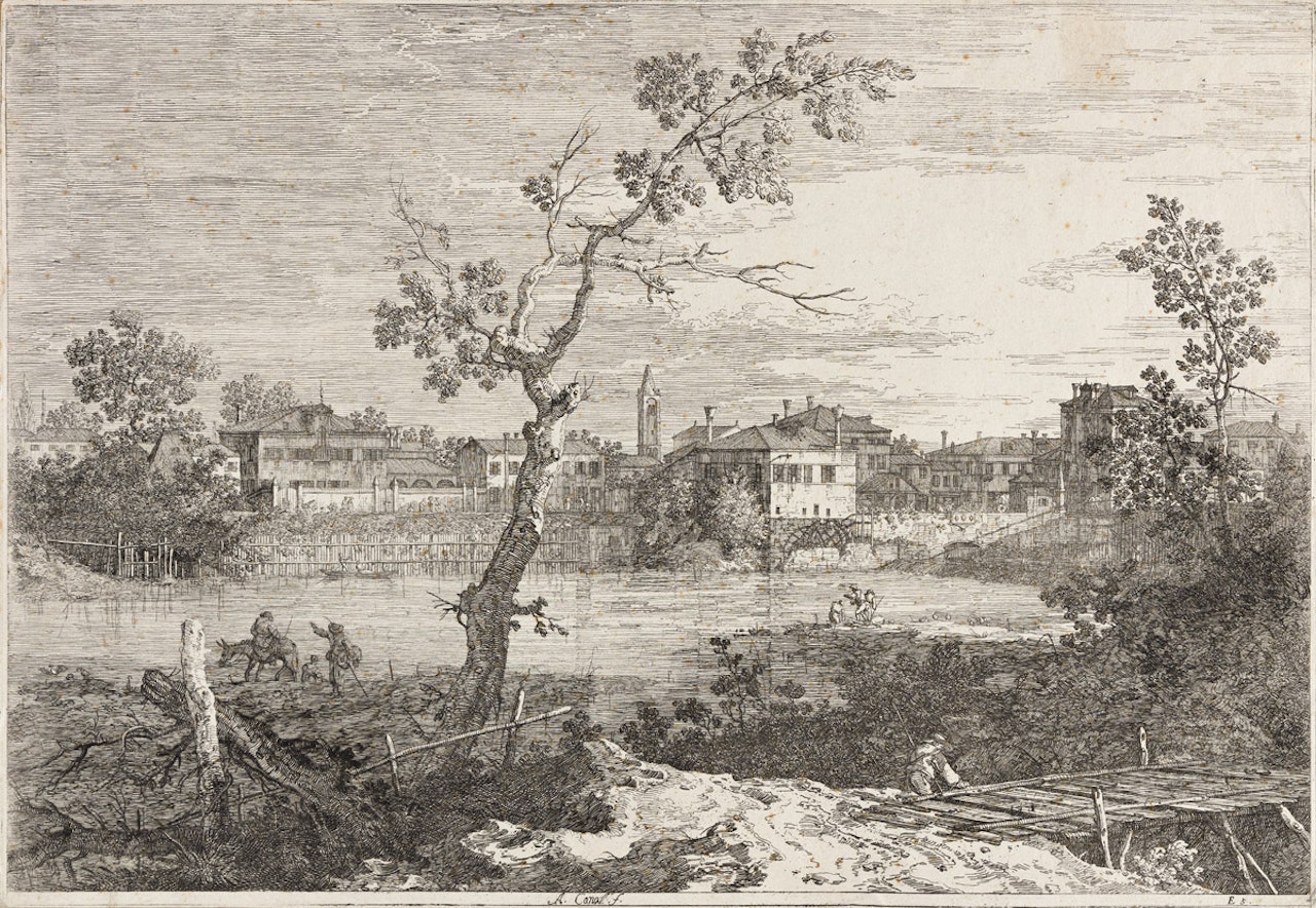 View of a Town on a River Bank by Canaletto