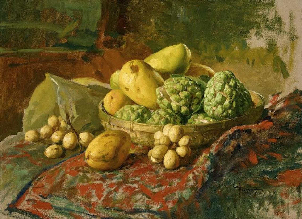 Still life with mangoes, sugar apples and langsat by Fernando Amorsolo