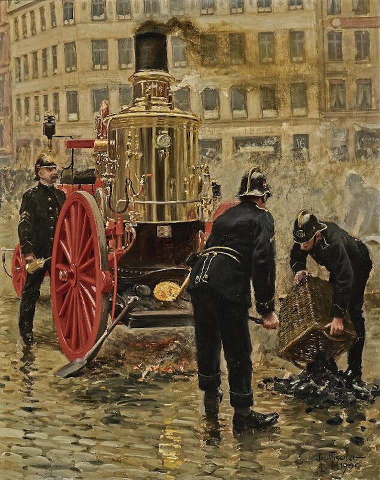 The old steam fire engine at Kultorvet in Copenhagen by Paul Fischer