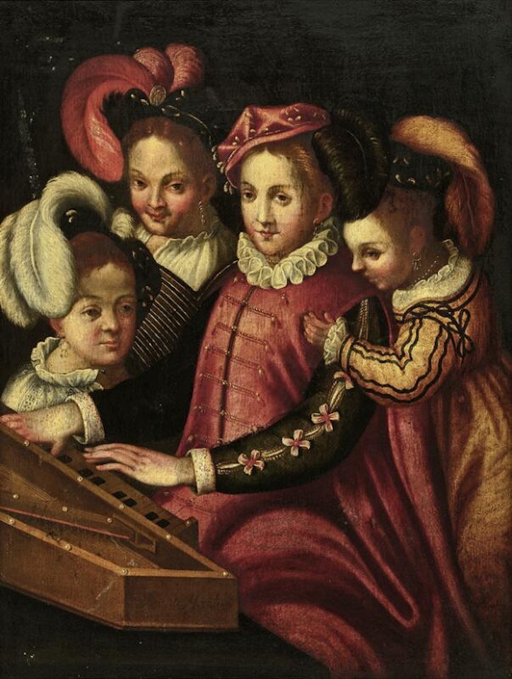 Four noble children playing music by Italian School
