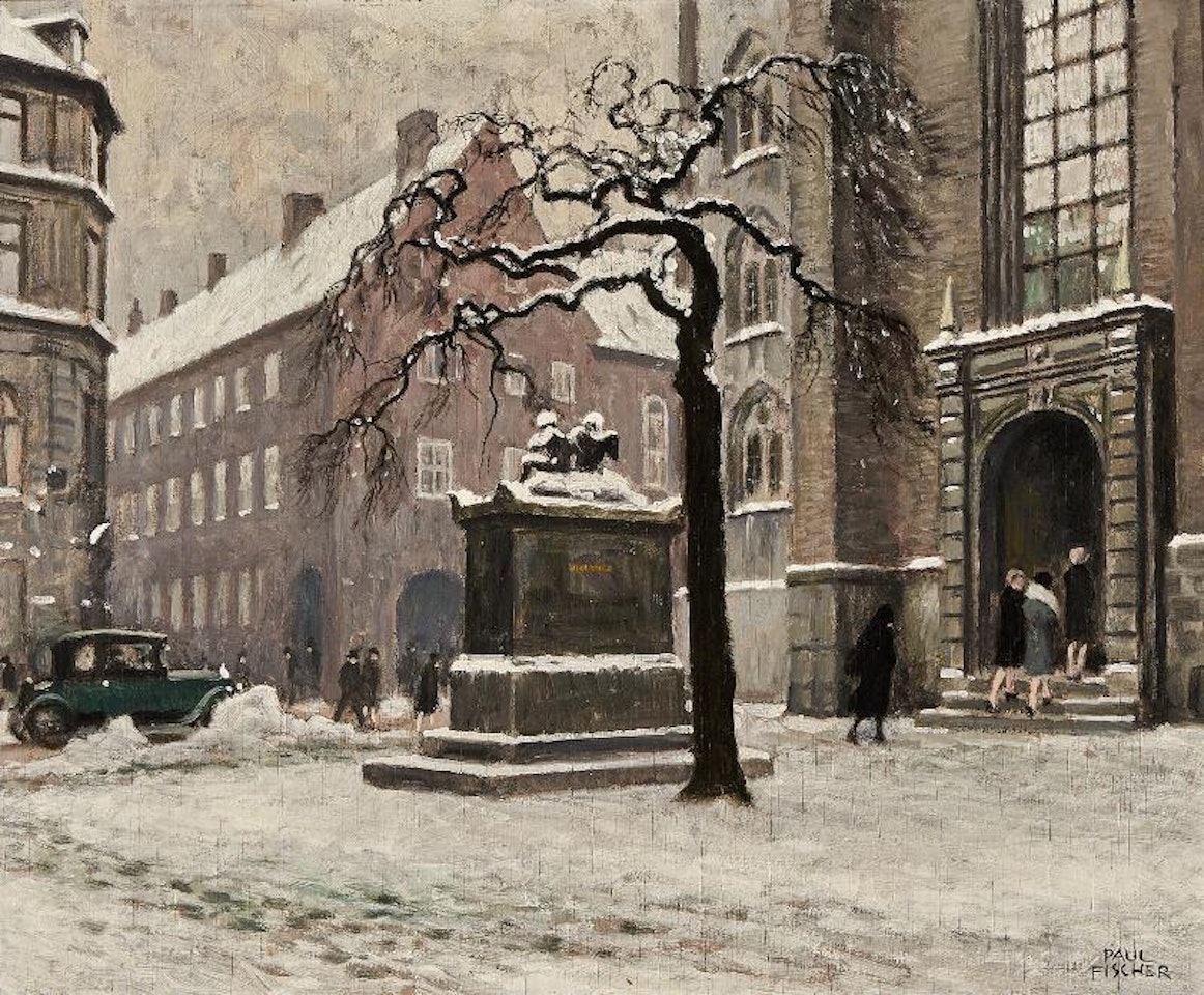 A winter day near Trinitatis (Trinity) Church and Regensen in Copenhagen by Paul Fischer