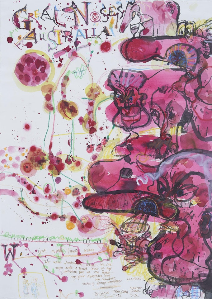 Great Noses of Australia (wine list cover) by John Olsen