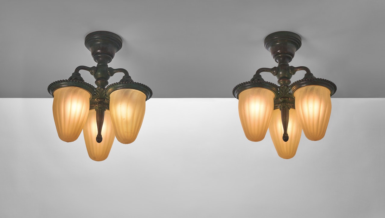 Rare Pair of Three-Light Ceiling Lights by Tiffany Studios