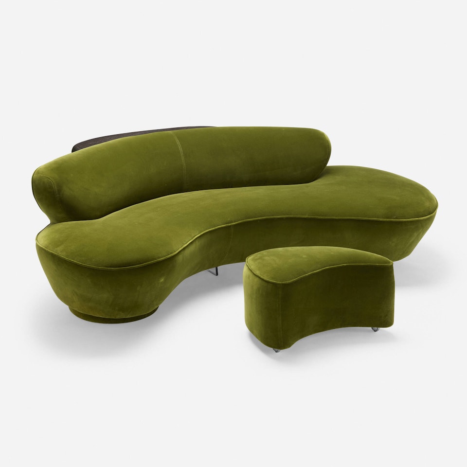 Serpentine sofa and sculpted sofa table by Vladimir Kagan