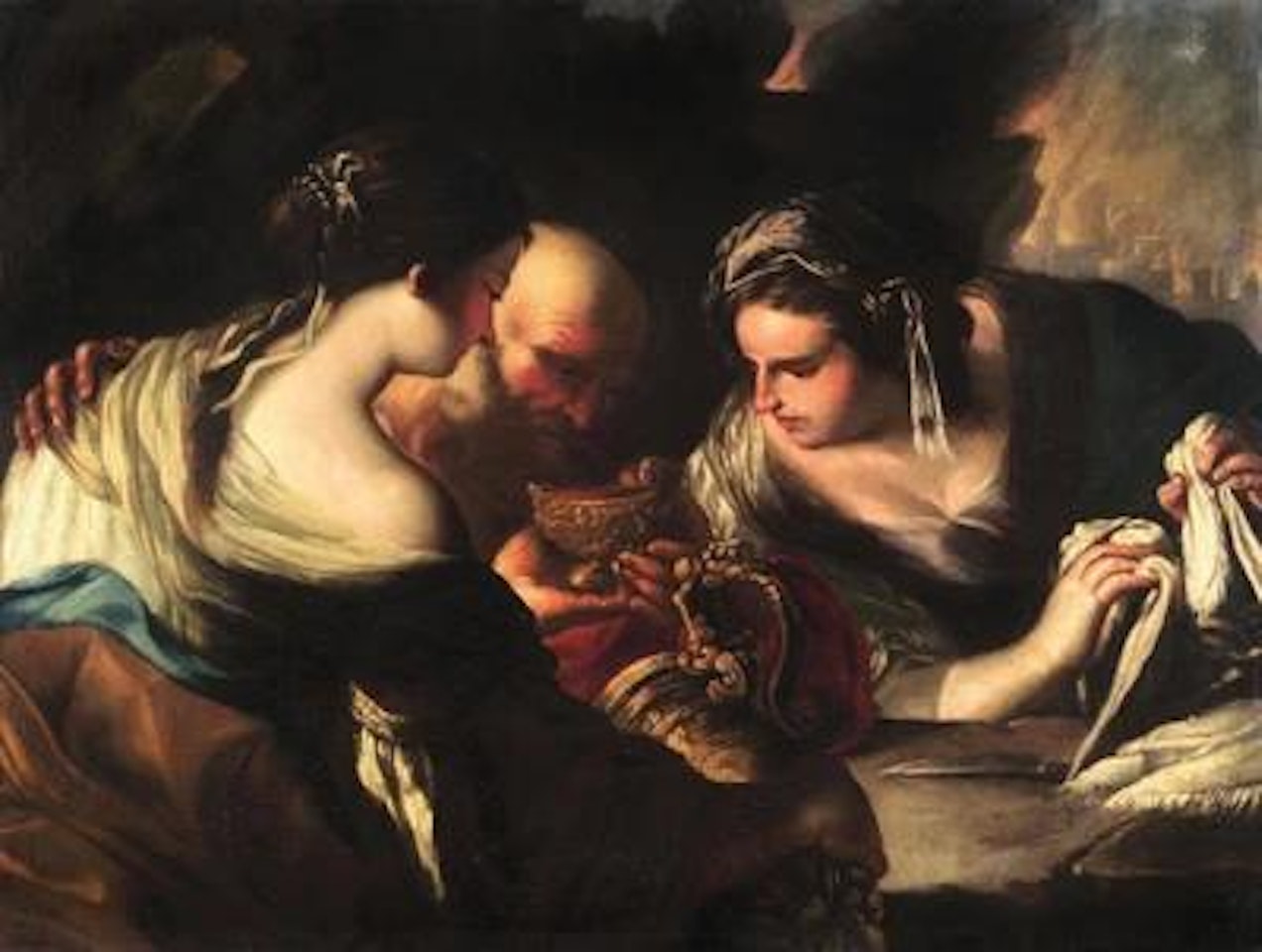 Lot and his daughters by Neapolitan School
