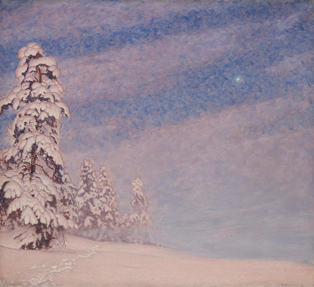 Tracks in the deep snow by Gustaf Fjaestad