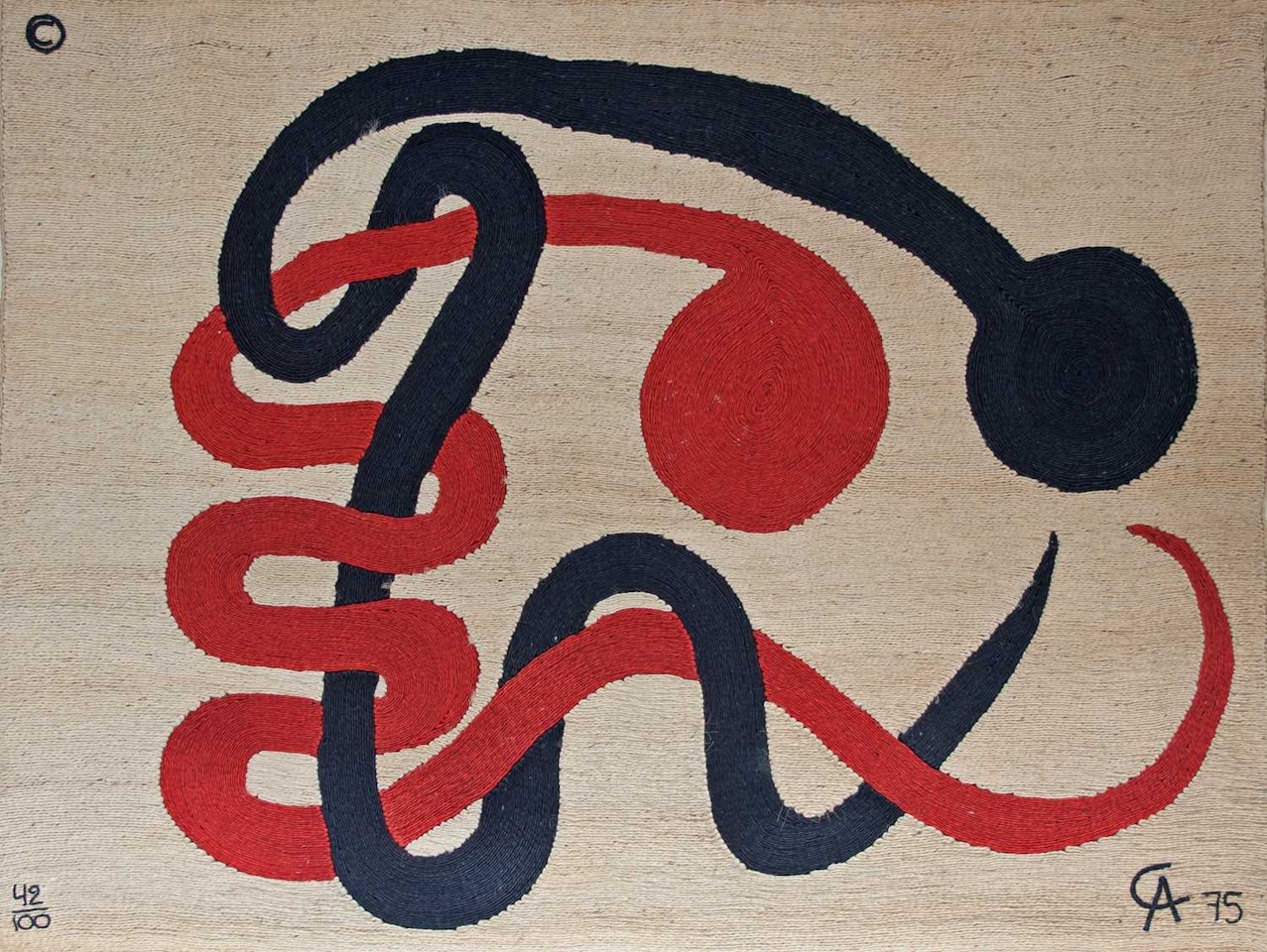A "Lambrizi" woven jute wall tapestry by Alexander Calder