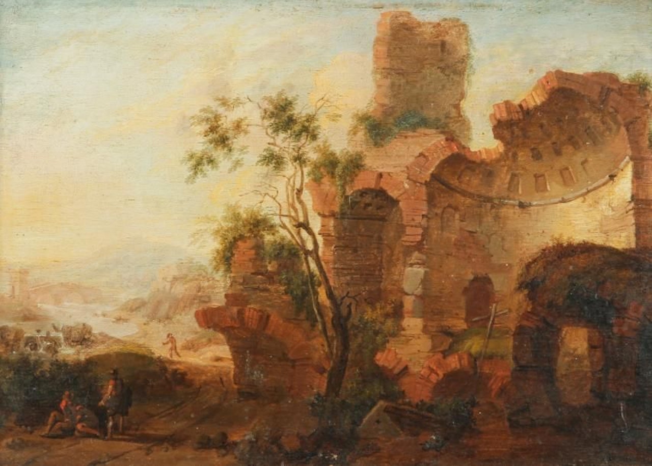 Group in front of the ruins of the Caracalla thermal baths by Dutch School