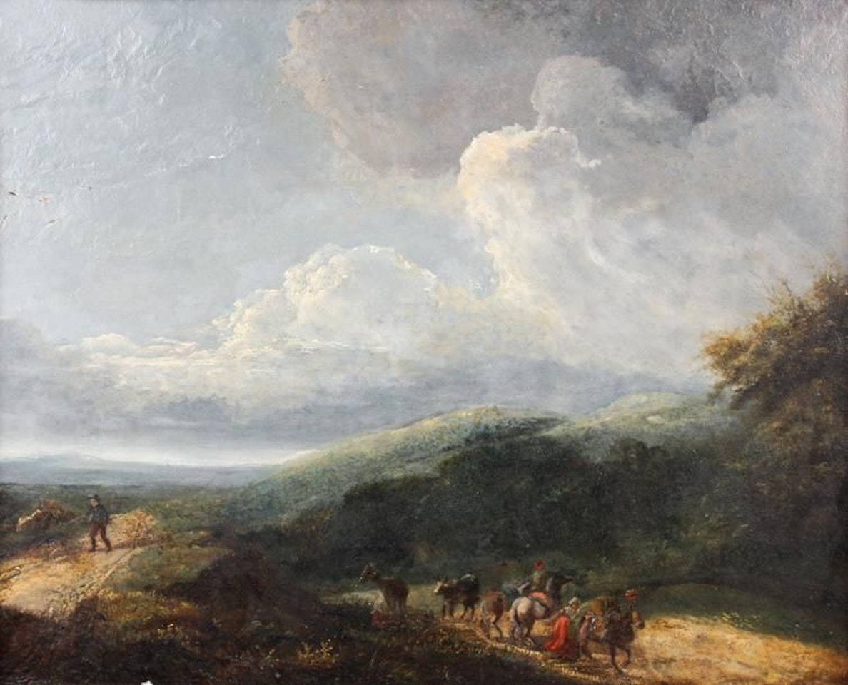 Lively landscape of horsemen by French School