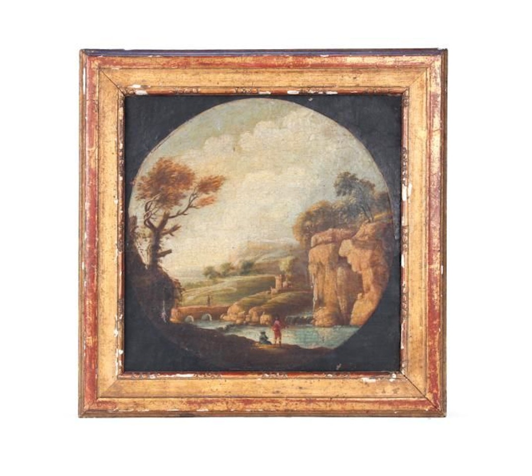 Landscape with waterfallOil by French School