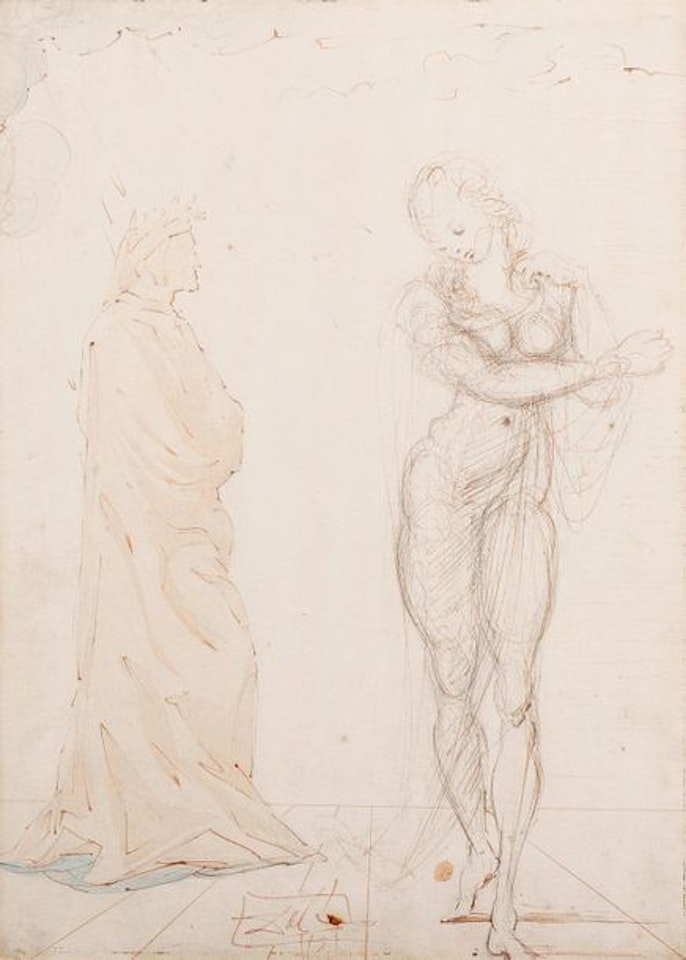 Virgil comforts Dante Illustration for Hell, song 2 for Dante Alighieri"s work illustrated by Salvador Dalí, The Divine Comedy, Joseph Foret, The Clear Hours (1959-1963) by Salvador Dali
