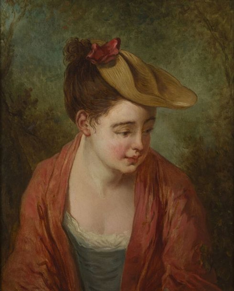 Figure of a young girl with a hat by Jean-Antoine Watteau