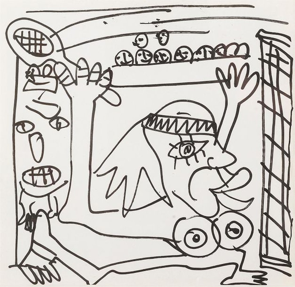 "Tennis game" Two drawings in the same montage by Robert Combas