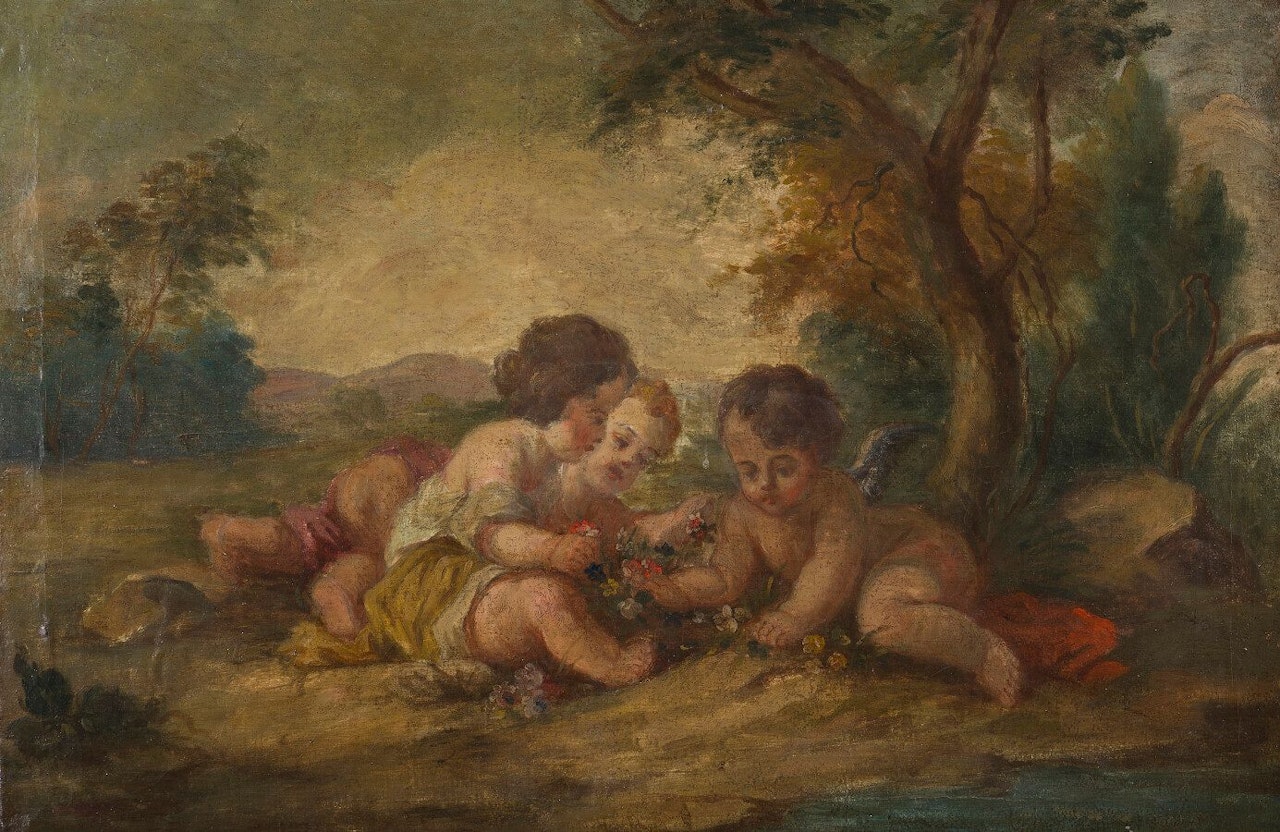 The gathering of flowers. by French School