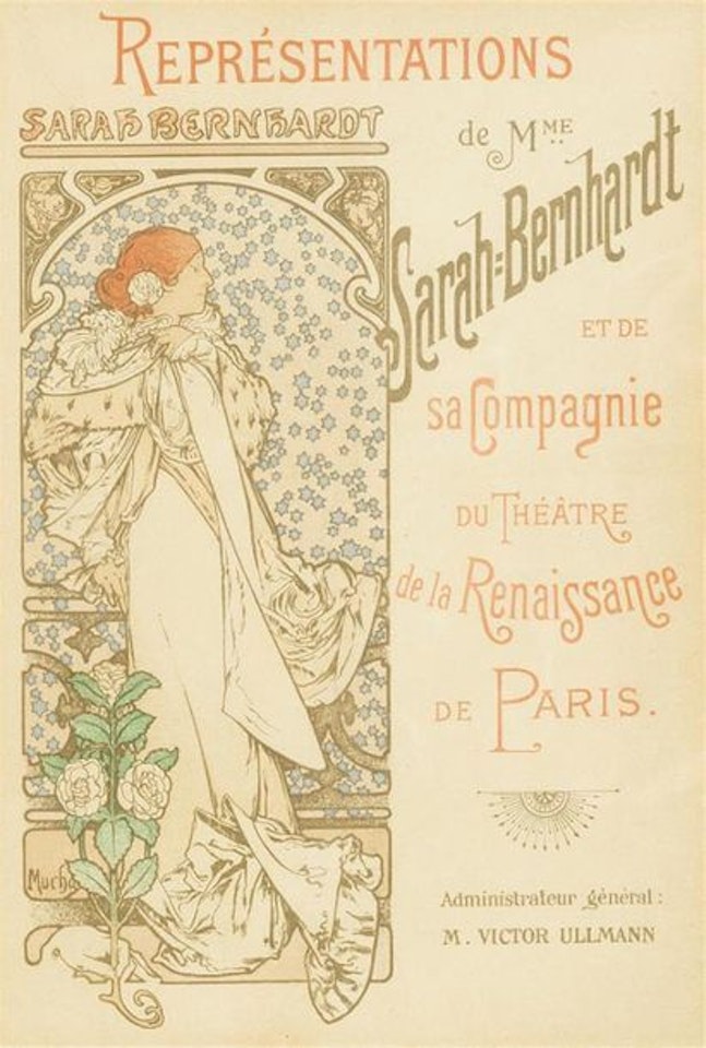 Theater program “Representation of Miss Sarah Bernhardt and her company. Bordeaux, 1898 » by Alphonse Mucha