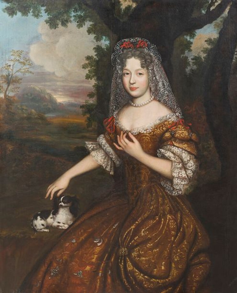 Lady of quality and her dog by French School