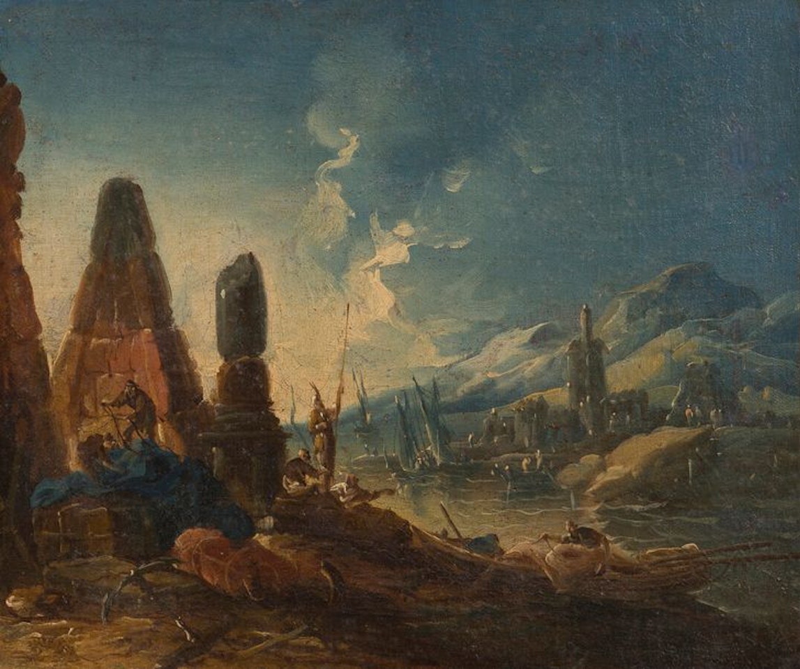 Fishermen on the beach by Venetian School
