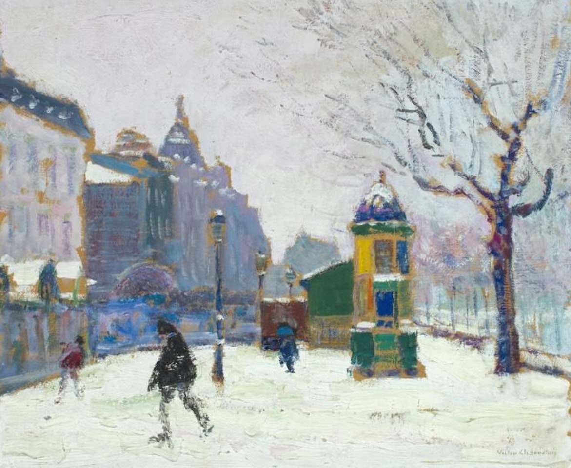Busy quays under the snow by Victor Charreton