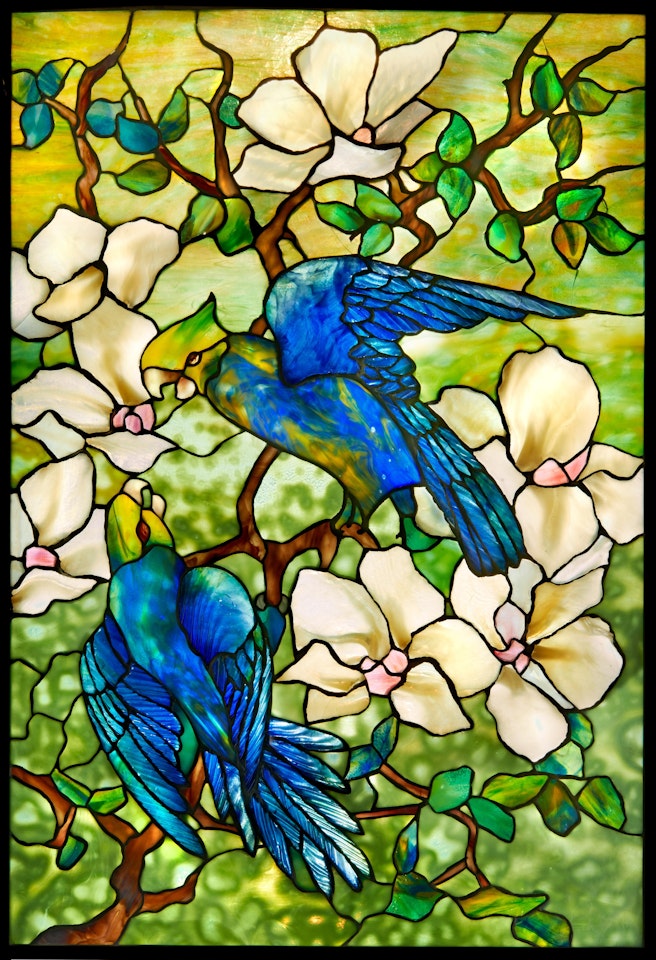 "Parrots and Hibiscus" Window by Tiffany Studios