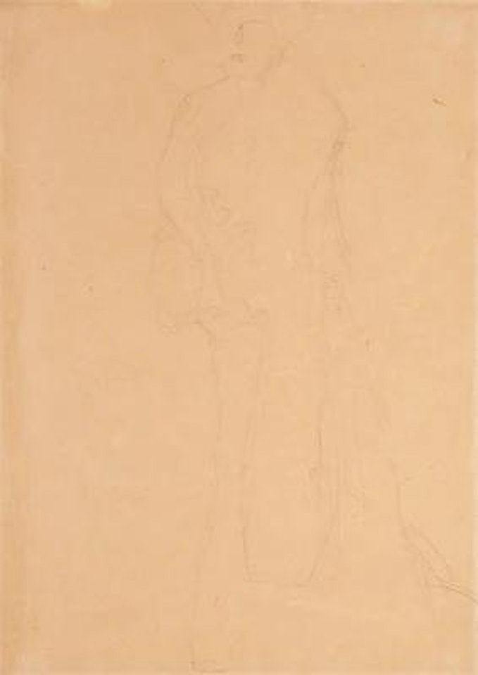 Stehende nach links, die Boa überschneidet den linken Unterarm / Standing figure to the left, the boa overlaps the left forearm by Gustav Klimt