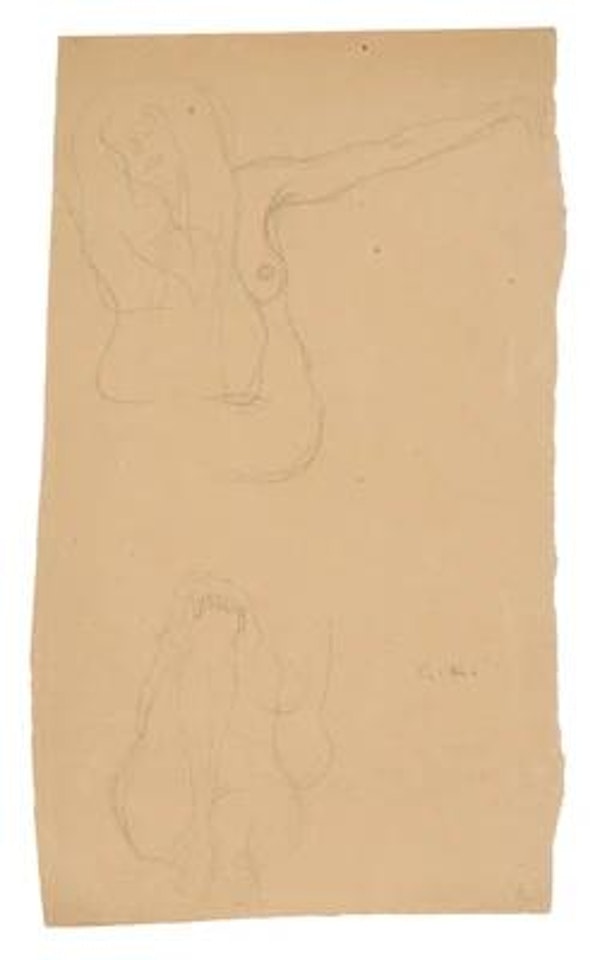 Two seated female nudes from the front, the upper one with outstretched arm, study for the “Arts” of the Beethoven Frieze (Novotny-Dobai no. 124/ Weidinger no. 153/ Natter no. 141) by Gustav Klimt