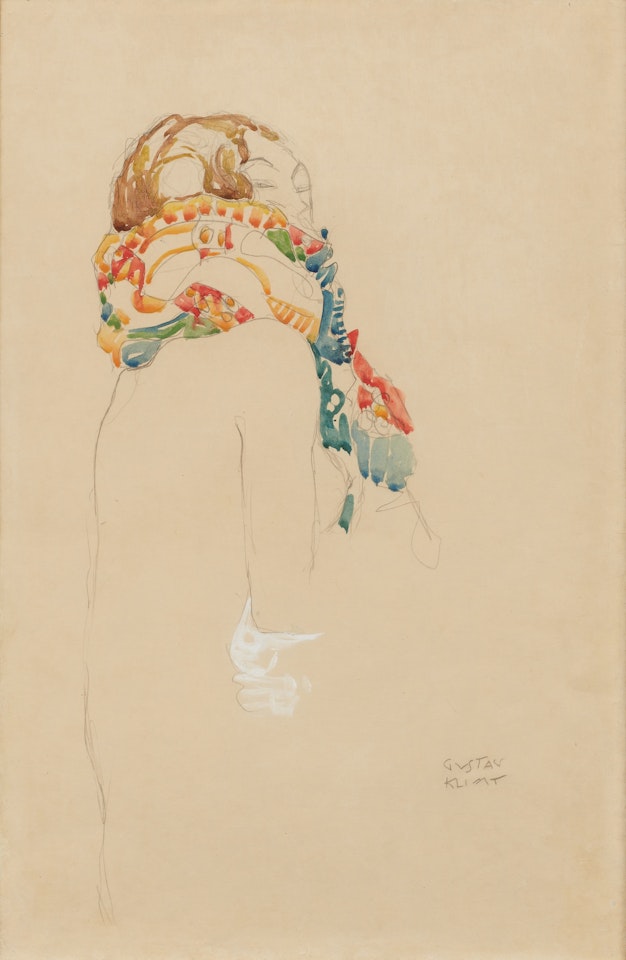 Sitzender Halbakt mit Schal (Seated semi-nude with scarf) by Gustav Klimt