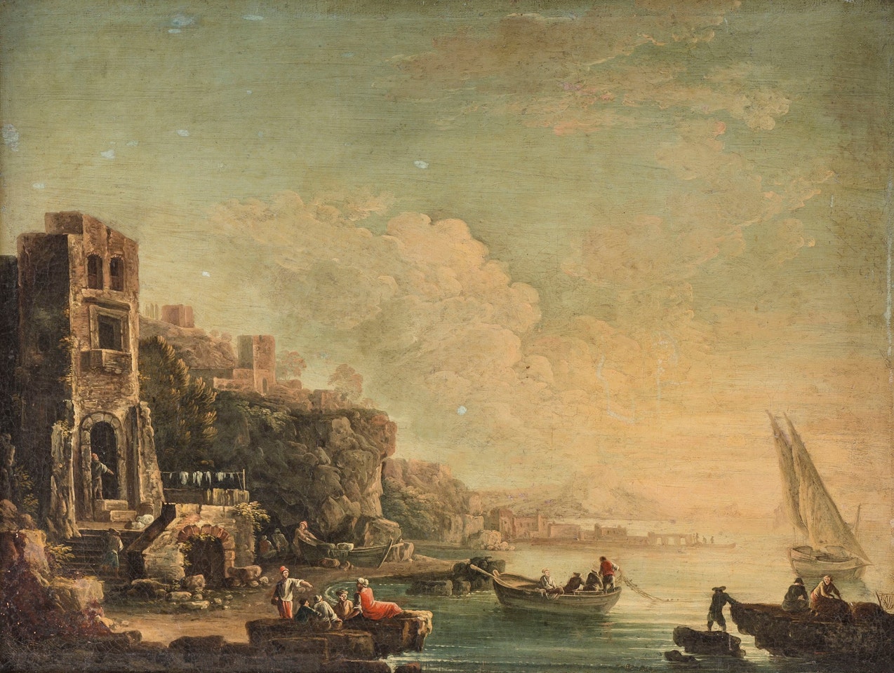 Port scenes by Neapolitan School