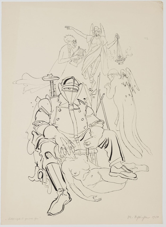 Composition with gas mask by Rudolf Schlichter