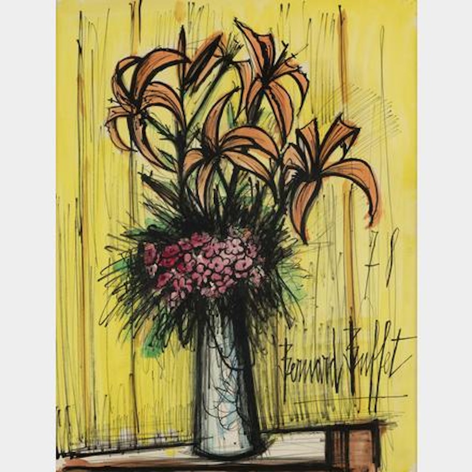 Liliums and pink flowers I by Bernard Buffet
