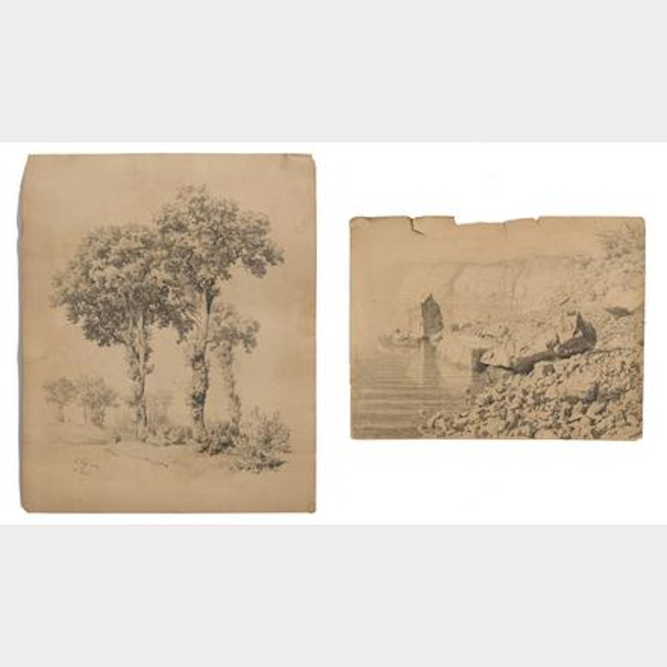 Lake landscape and trees by Robert Zünd