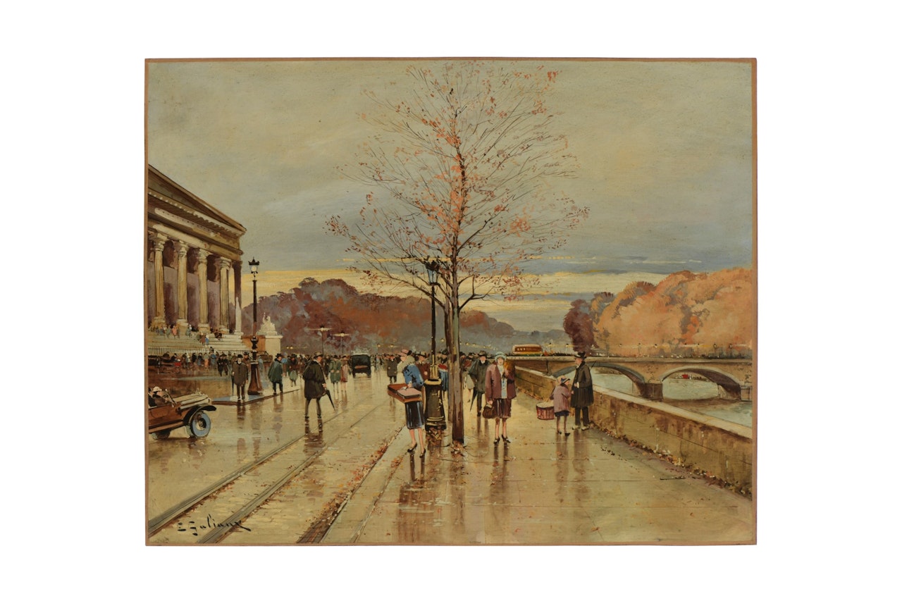 The quays in front of the National Assembly by Eugene Galien-Laloue
