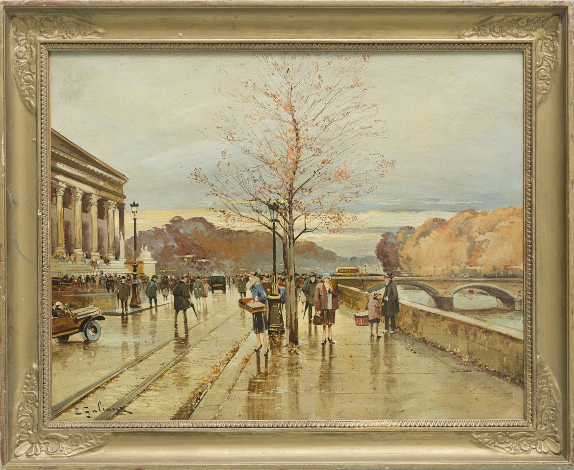The quays in front of the National Assembly by Eugene Galien-Laloue