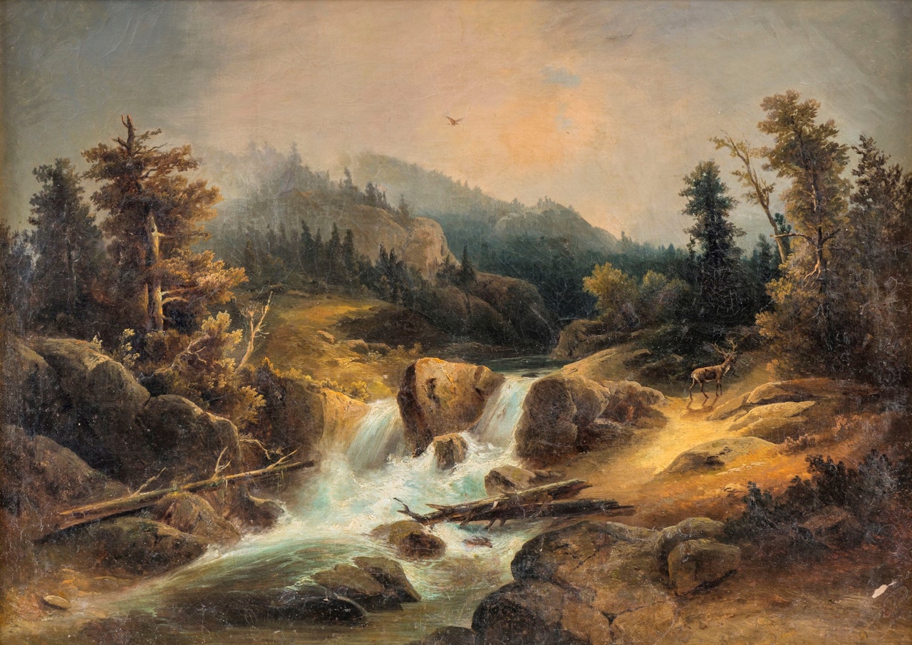 Waterfall in the forest by Alexandre Calame