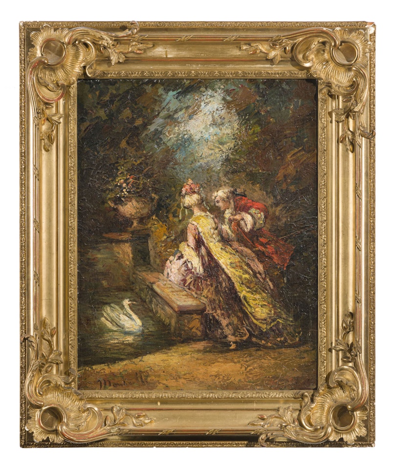 Gallant scene with a swan by Adolphe Monticelli