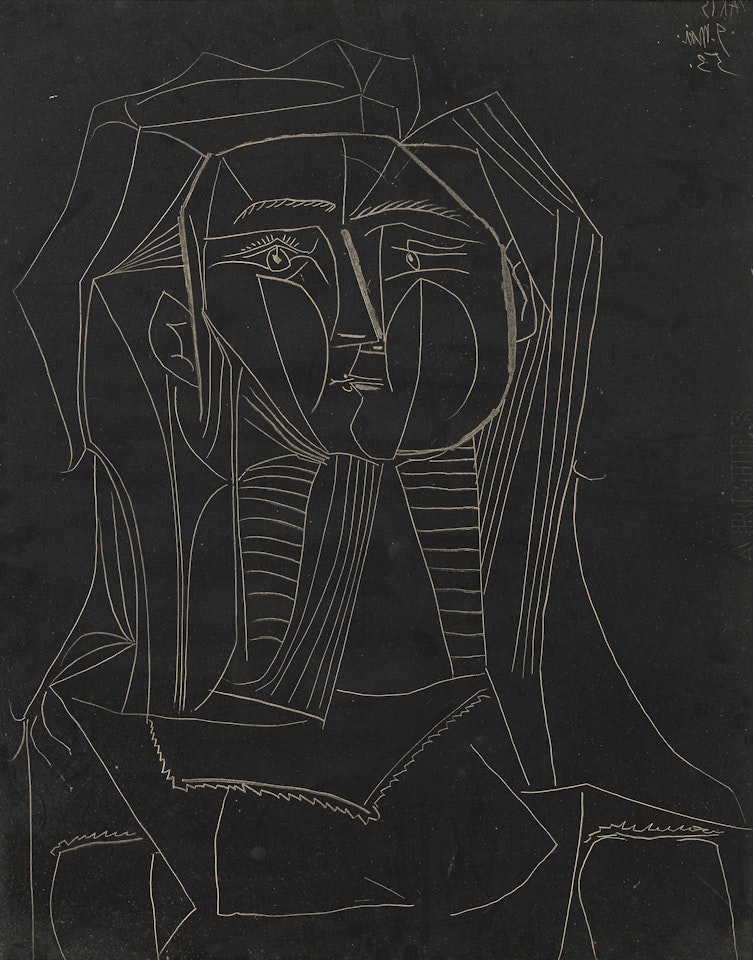 Head on black background by Pablo Picasso