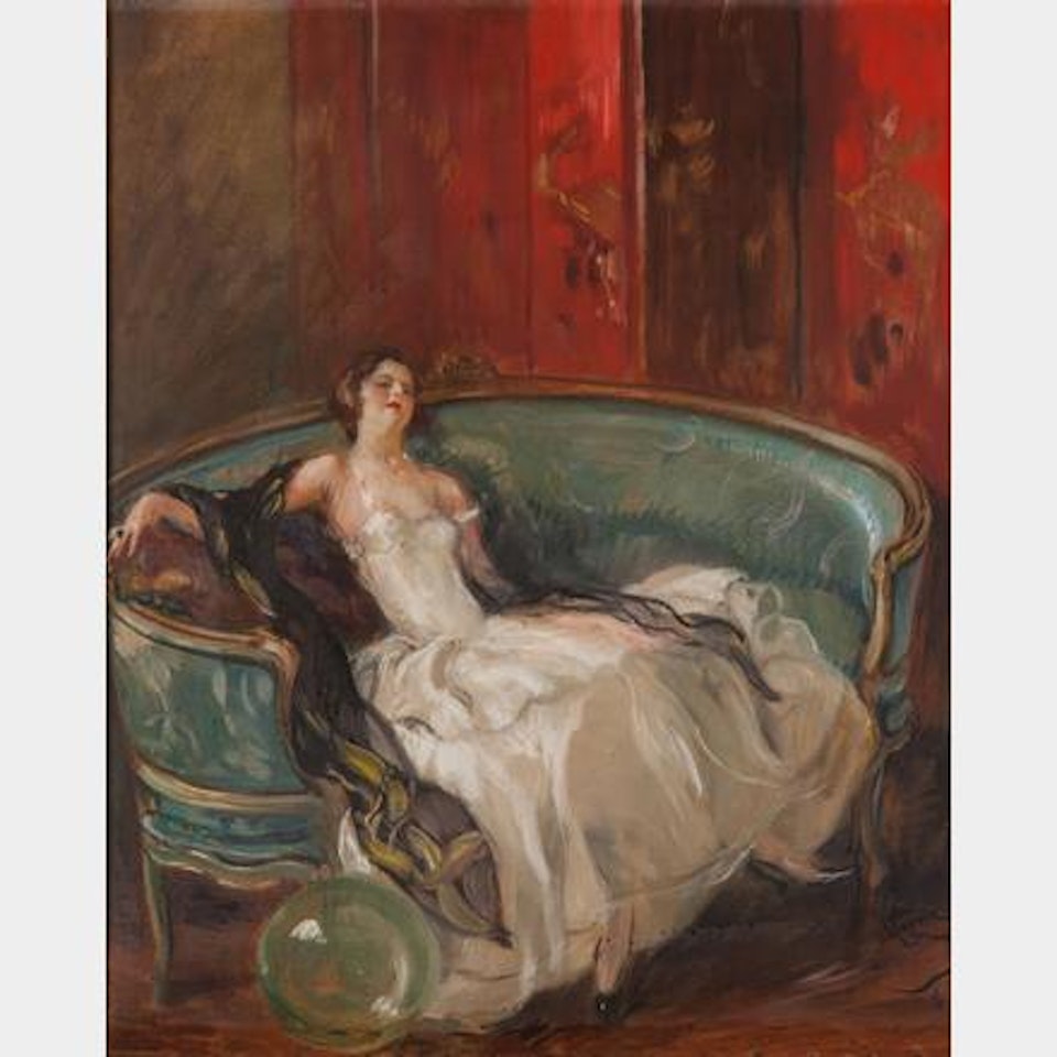 Elegant on a sofa by Jean Gabriel Domergue