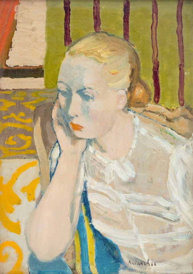 Portrait of a pensive woman by Maurice Brianchon