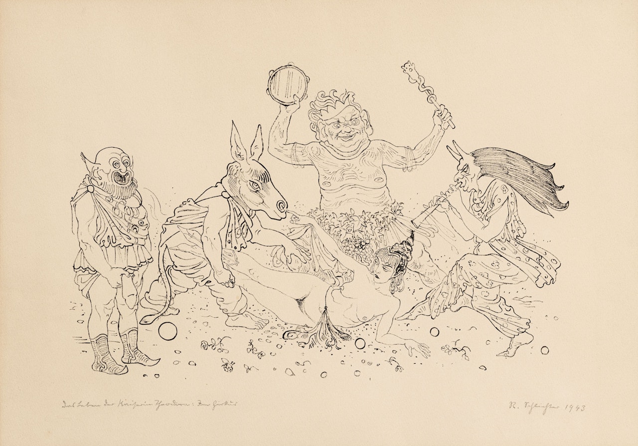 Satyr and fantastic animals by Rudolf Schlichter