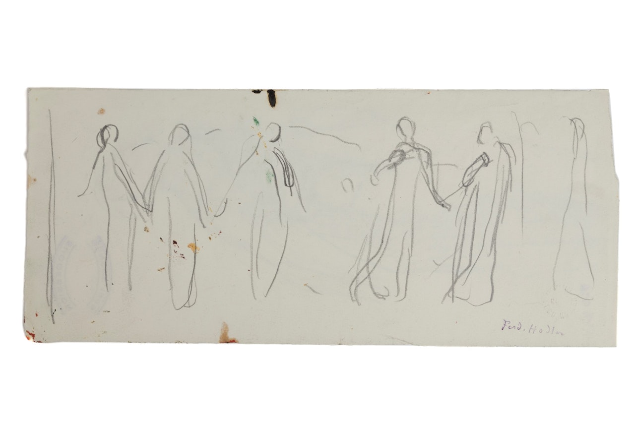 Study for "Looking towards infinity", study of the four figures (front) And study for the fourth figure from the right (verso) by Ferdinand Hodler
