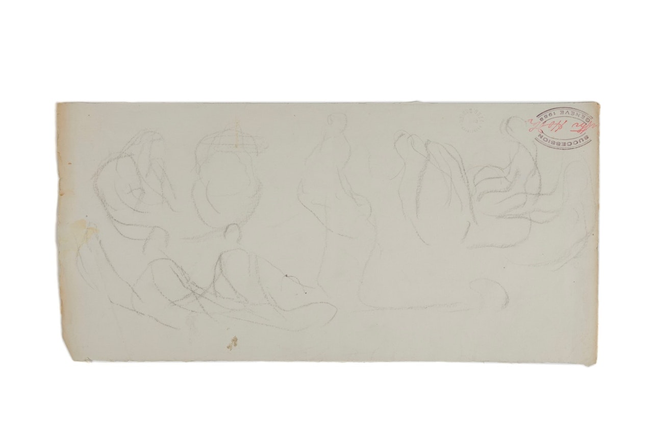 8 seated figures, study sketch by Ferdinand Hodler