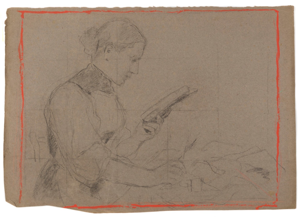 Woman reading; Study of hands by Albert Anker