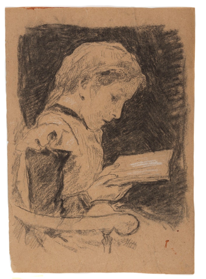 Old man with glass; Young girl reading by Albert Anker