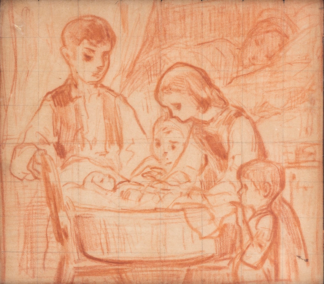 Preparatory study for the oil "The Newborn" by Albert Anker