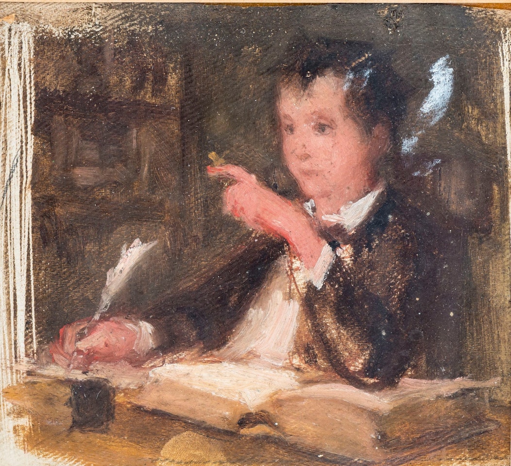 Boy in study by Albert Anker