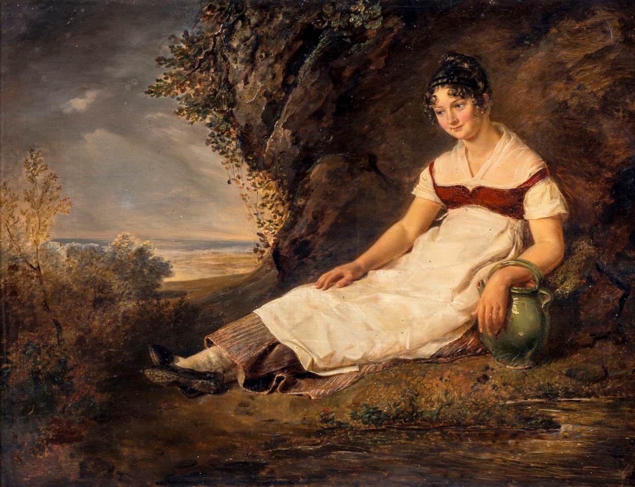 Young peasant woman with a broken jug by Firmin Massot